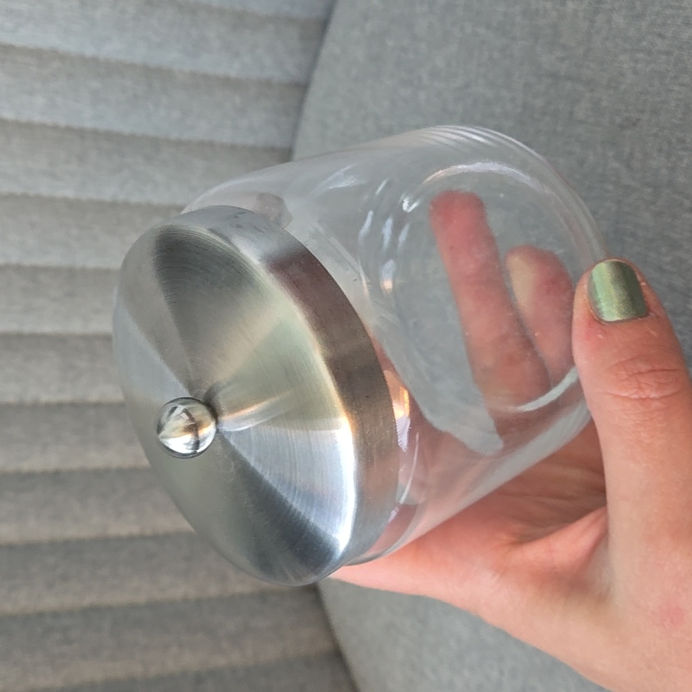 Clear Glass Jar with Silver Lid, Bathroom Container, EUC/Like New